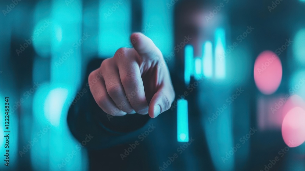 Poster Hand Pointing Towards Digital Graphs In Futuristic Setting