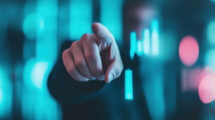 Hand Pointing Towards Digital Graphs In Futuristic Setting