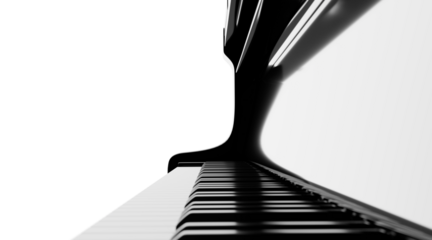 Elegant grand piano perspective view on transparent background