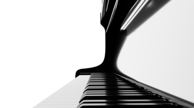 Elegant grand piano perspective view on transparent background