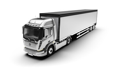 Commercial truck with empty trailer isolated on transparent
