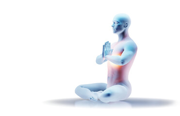 Man in seated yoga pose with hands in prayer position