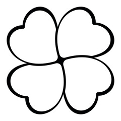 Four leaf clover silhouette symbol icon shape, black and white vector illustration of four leaf cloverleaf