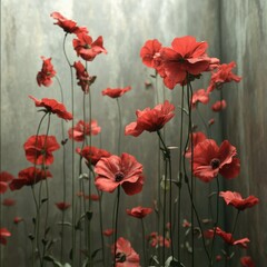 Fototapeta premium Vibrant red poppies in a textured background