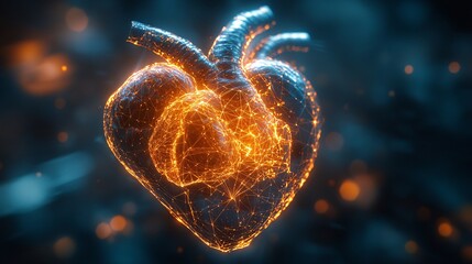 3D Rendered Heart Model with Glowing Connections and Particles