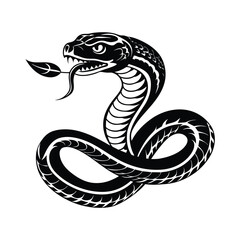 Fototapeta premium Fierce black and white cobra illustration with coiled body and open hood