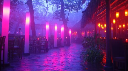 Naklejka premium Enchanted Night at a Tropical Restaurant