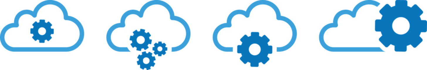 Cloud computing vector icon set with gear in silhouette style and blue color. Symbol icon settings, and service management. Vector illustration