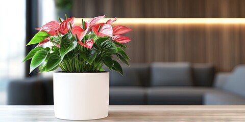 anthurium plant potted plant in modern living room 