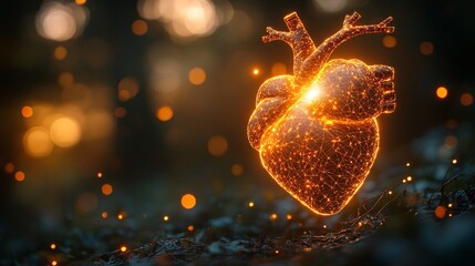Bright Digital Heart Illustration with Glowing Particles and Light