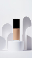 Obraz premium Minimalist studio shot of an unbranded foundation bottle for beauty and cosmetic design