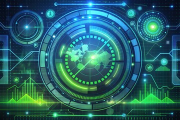 Global Network Visualization Futuristic Tech Interface Displaying Data Analysis and Worldwide Connectivity