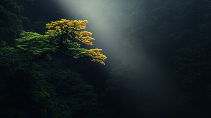 Obraz premium Sunlight Streaming Through Trees Highlighting Vibrant Green Leaves