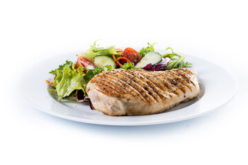 Grilled chicken with salad isolated on white background