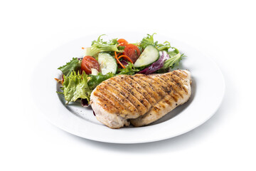 Grilled chicken with salad isolated on white background