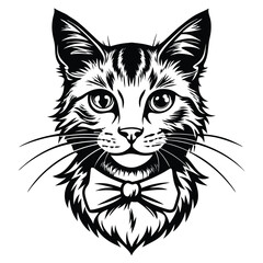 Obraz premium Stylized Cat Face with Bow Tie in Bold Black and White Art