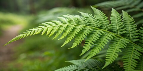 Obraz premium Isolated green fern fronds with soft focus and blurred edges, botanical blur, soft focus, foliage blur, natural isolation
