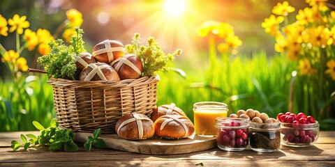 Fototapeta premium Silhouette Easter Basket Overflowing with Treats & Greenery