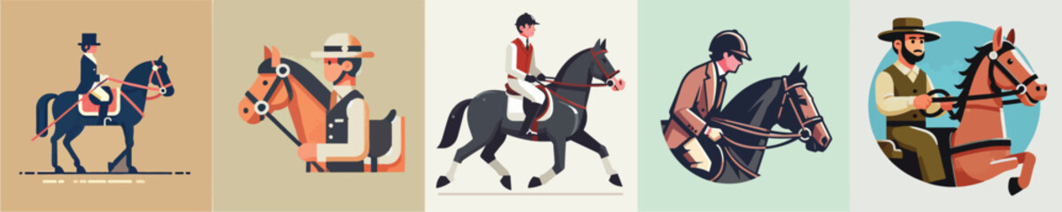 Vector collection of a person riding a horse
