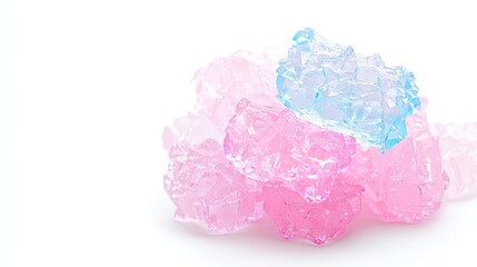Colorful rock candy crystals on white background, close-up shot for food or dessert blogs