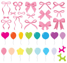 Set of vector balloons various shapes, star, hearts, circle, dog and bows. Bunch of helium balloons for birthday, party anniversary, wedding. Balloon in cartoon style. Bunch of balloons for birthday