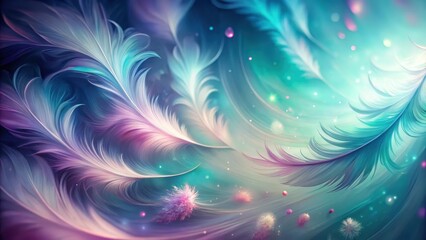 Ethereal Feathers Dance in a Whimsical, Dreamlike Turquoise and Lavender Swirl of Light and Softness