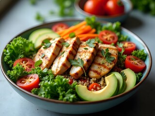 Grilled Chicken   Quinoa Salad Bowl with Avocado  Tomatoes   Carrots