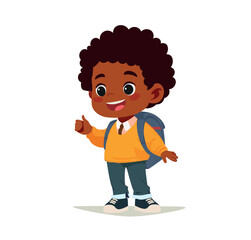 Fototapeta premium happy cute kid boy ready to go to school thumb up