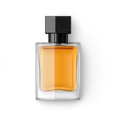 Elegant Glass Perfume Bottle with Amber Liquid and Black Cap