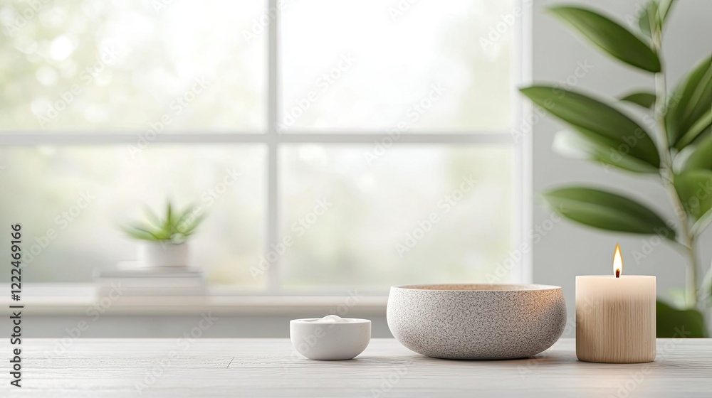 Leinwandbilder wellness home minimalist idea. a serene setting with candles and decorative bowls, creating a calmin
