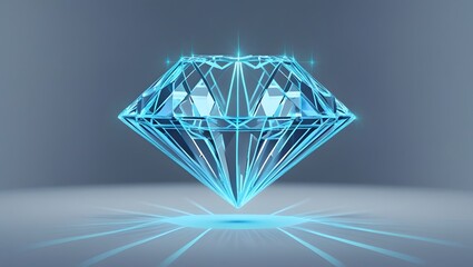 A geometric, glowing blue diamond hangs in the center of the image.