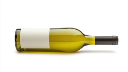 Fototapeta premium Blank Label Green Wine Bottle on White Surface for Mockup Display
