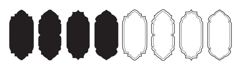 Shape Islamic door and window silhouette Arabic arch. Elegant Islamic frame shape. Frames in Arabian Muslim design for Ramadan Kareem. 