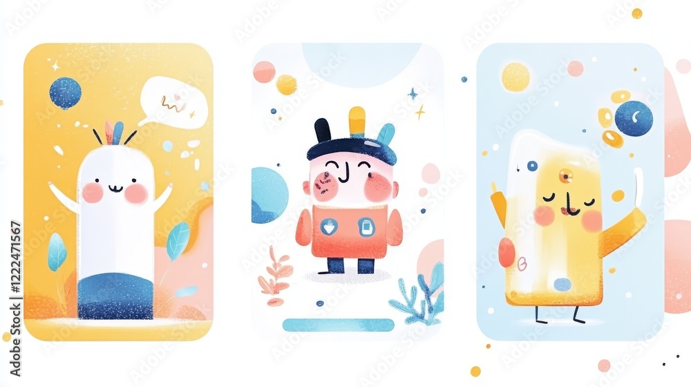 Wall mural app development concept design. character designing mobile application interface and working with co