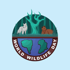 Wildlife Day with Globe and Animals Colorful Vector