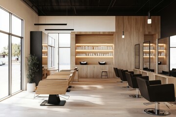 Fototapeta premium Discover a haven for beauty and haircare in this expansive salon.