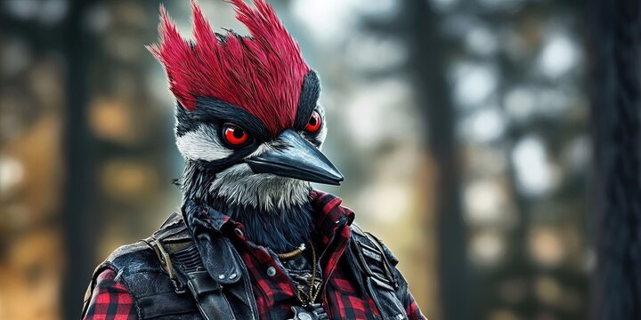 anthropomorphized woodpecker lumberjack 