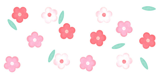 Hand-drawn cute flowers on a transparent background, pink, illustration blooming flowers, PNG