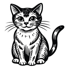 Adorable black and white cat illustration with tribal design
