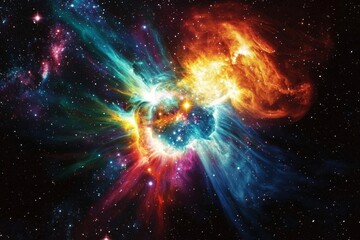 Obraz premium An imaginative interpretation of a cosmic event involving the clash of stellar bodies.