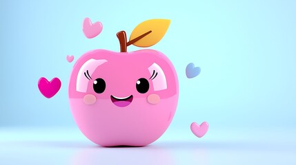 Adorable Pink Apple Character With Hearts