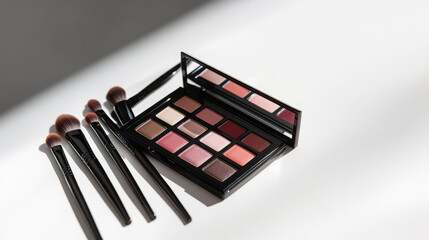 Professional makeup set with eyeshadow palette and brushes for artistic beauty
