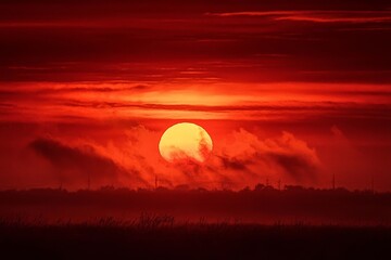 Obraz premium A vibrant red sun signaling the peak of hot weather.