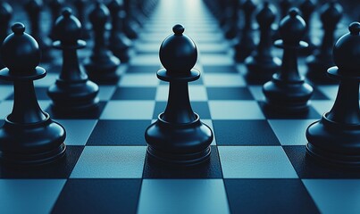 Black pawn on chessboard, strategic move, dark background, business concept