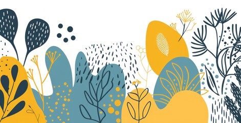 Fototapeta premium Abstract Floral Illustration: A Modern Botanical Design Featuring Yellow and Teal Hues
