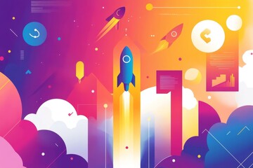Abstract Rocket Launch Startup Success Colorful Graphic