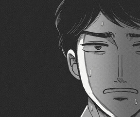 恐怖緊張不安トラウマに苦しむ若い男性の漫画イラストバナー