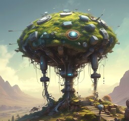 Illustration of sureal environment technology in future.