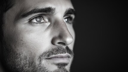 Obraz premium Close-Up Portrait of a Thoughtful Man with Intense Eyes and Detailed Skin Texture