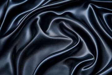 Obraz premium Navy blue silk satin. Silky shiny fabric. Dark luxury background with space for design. Banner. Wide. Long. Panoramic